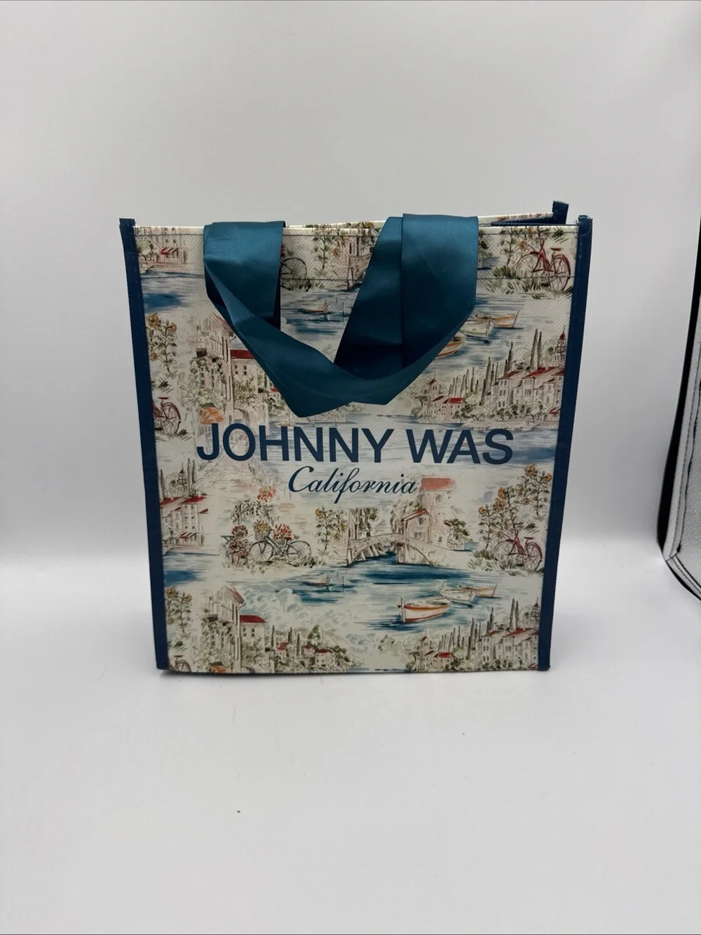 Johnny Was Blue Floral Peacock Tote with Multicolor Accents